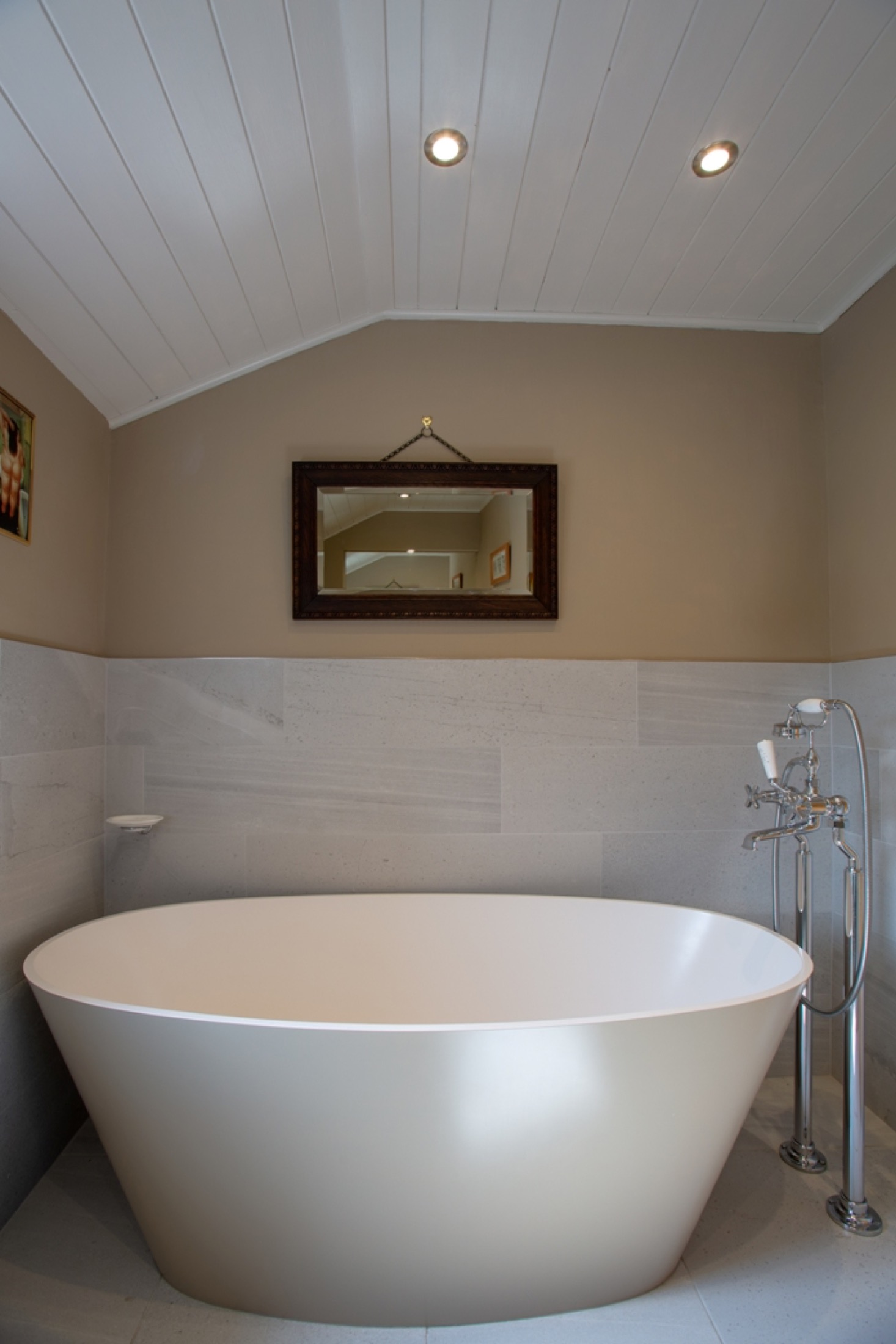 Bathroom at Fell Cottage with freestanding cocoon bath